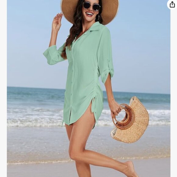 Bluetime Womens Swimsuit Coverup Bikini Bathing Suit Cover Ups 3/4 Sleeve - Picture 5 of 5